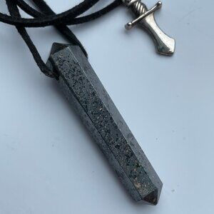 Excalibur hematite crystal gemstone pendant necklace with sword charm LARP